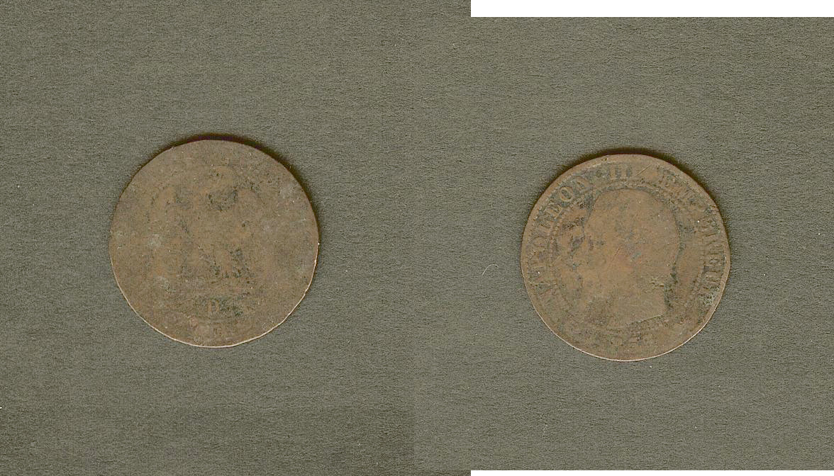 Cinq centimes Napoléon III, tête nue 1855 Lyon B+